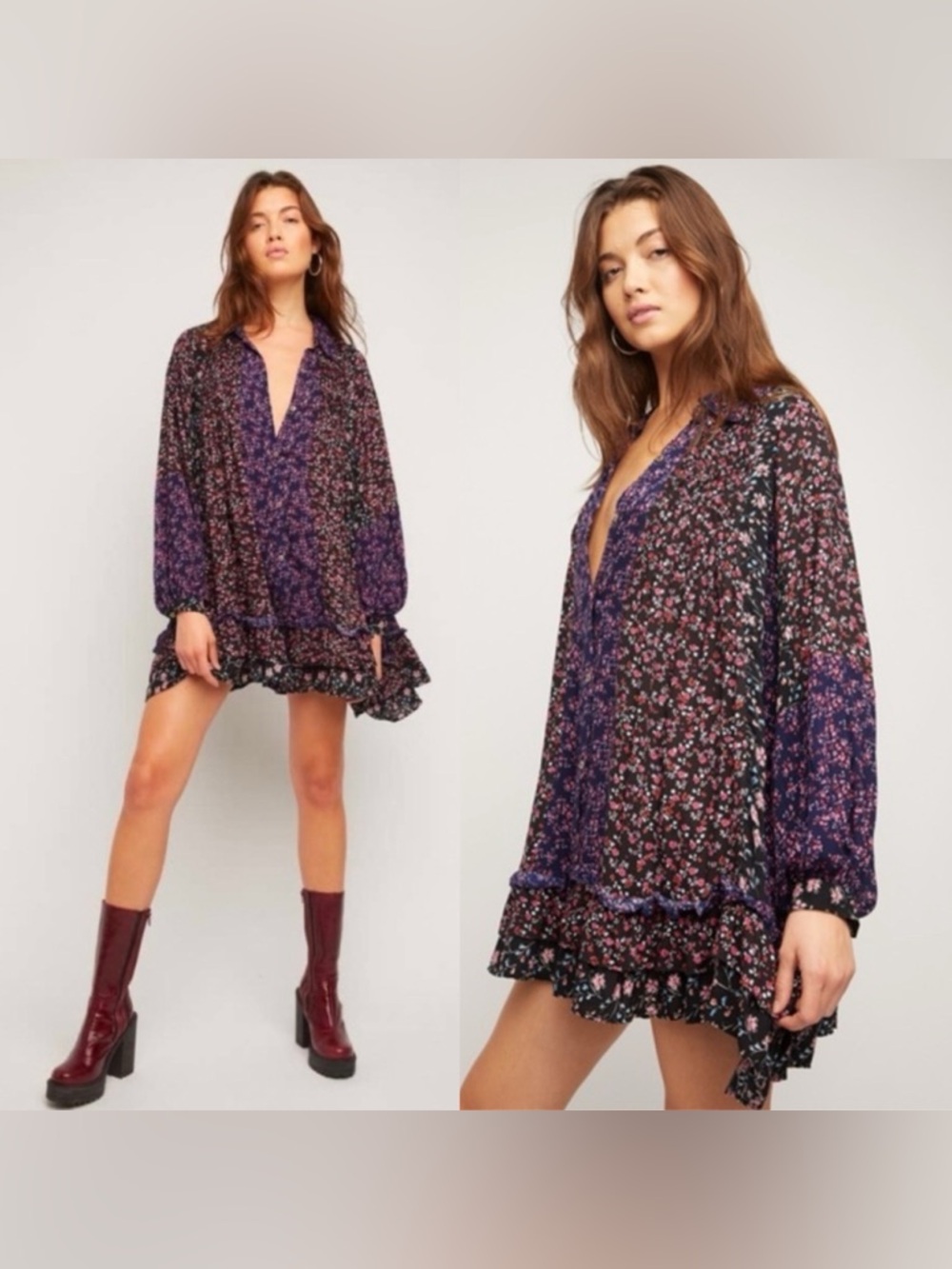 Free People Lost In You Ditsy Floral Printed Tunic Mini Dress boho Cottage small